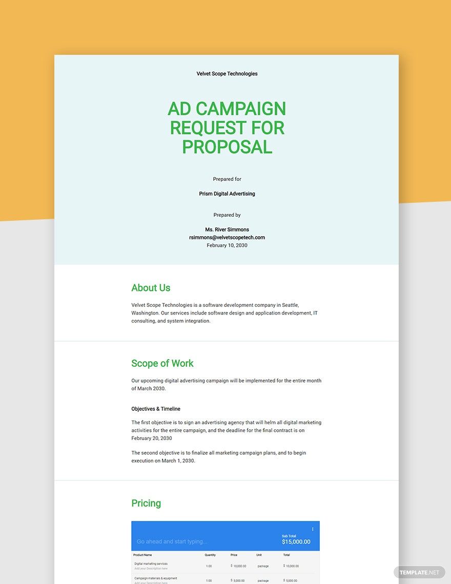 Sample Advertising Agency Proposal Template Google Docs Word Apple
