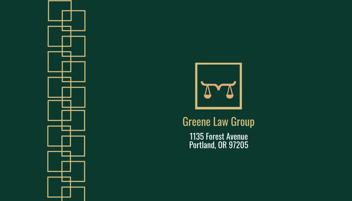 Free Classy Green Lawyer Business Card Template to Edit Online
