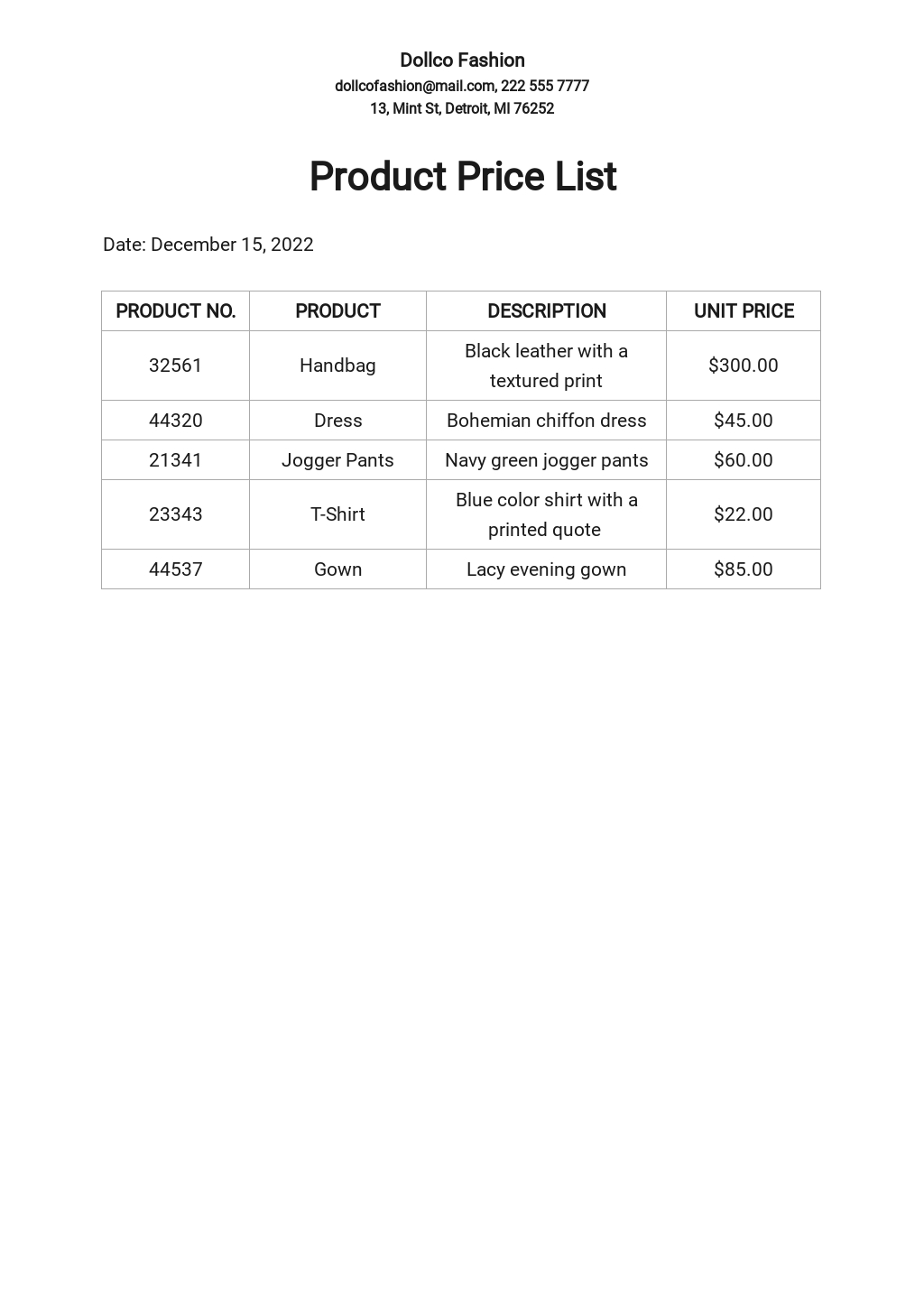 6+ FREE Price List Templates - Microsoft Excel (XLS)  Template.net