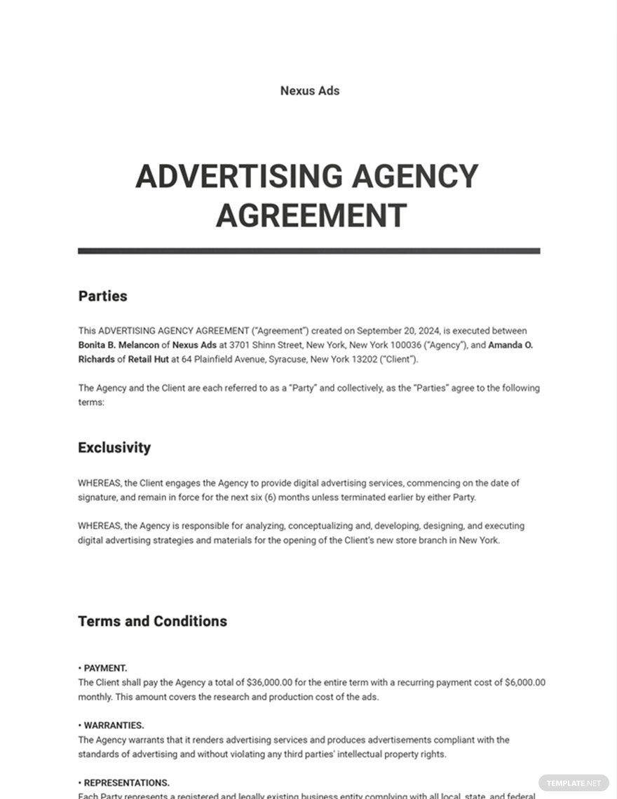 Free Sample Advertising Agency Agreement Template