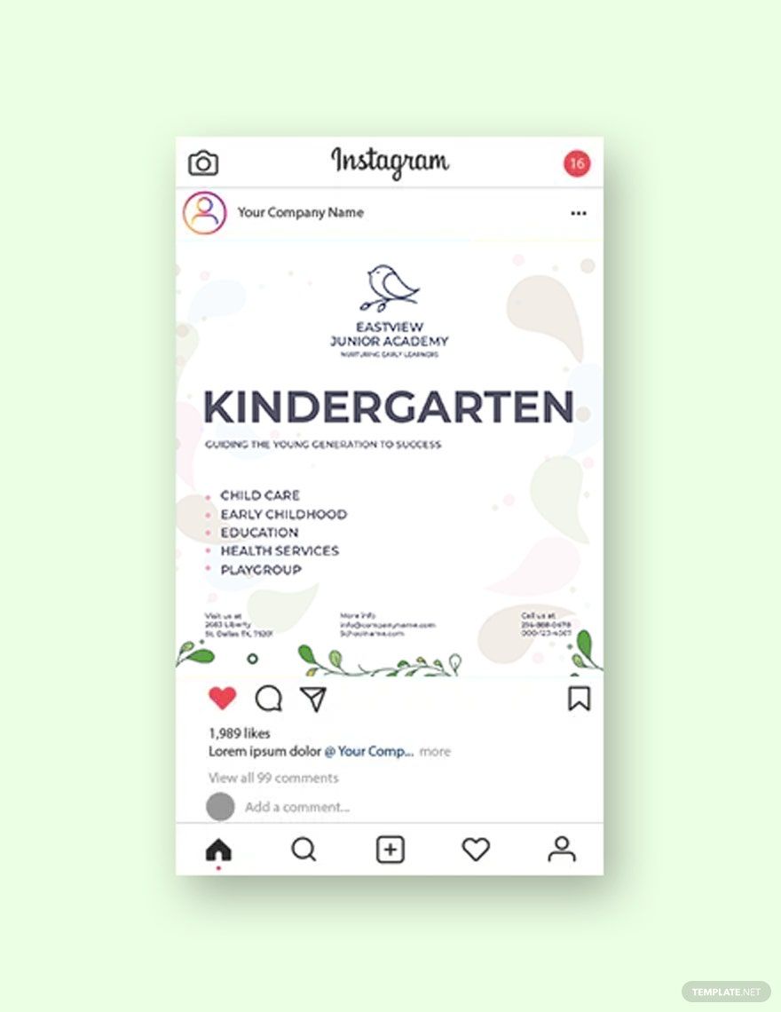 Free Kindergarten Instagram Post Template in PSD