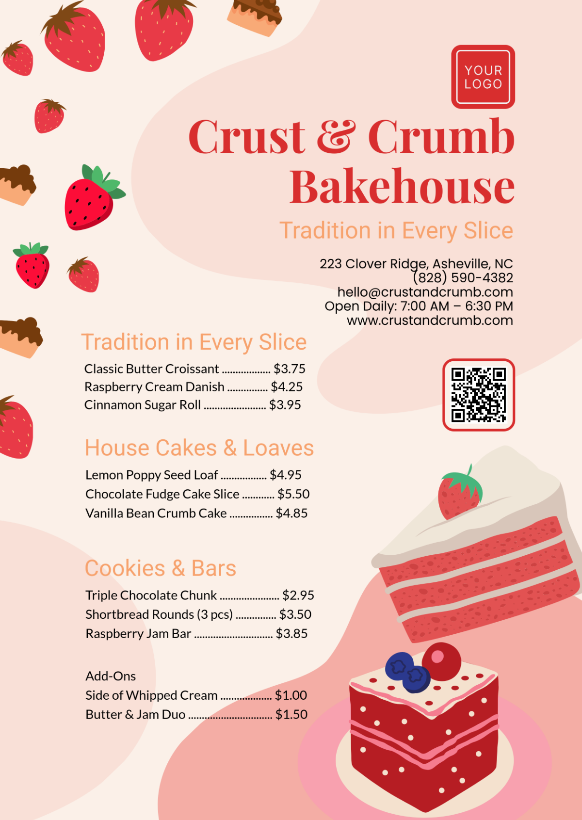 Free Modern Bakery Dessert Menu Template