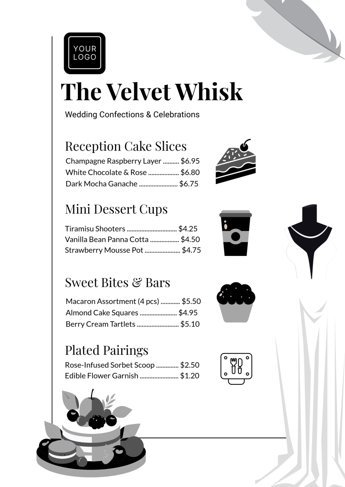 Free White Wedding Dessert Menu Template