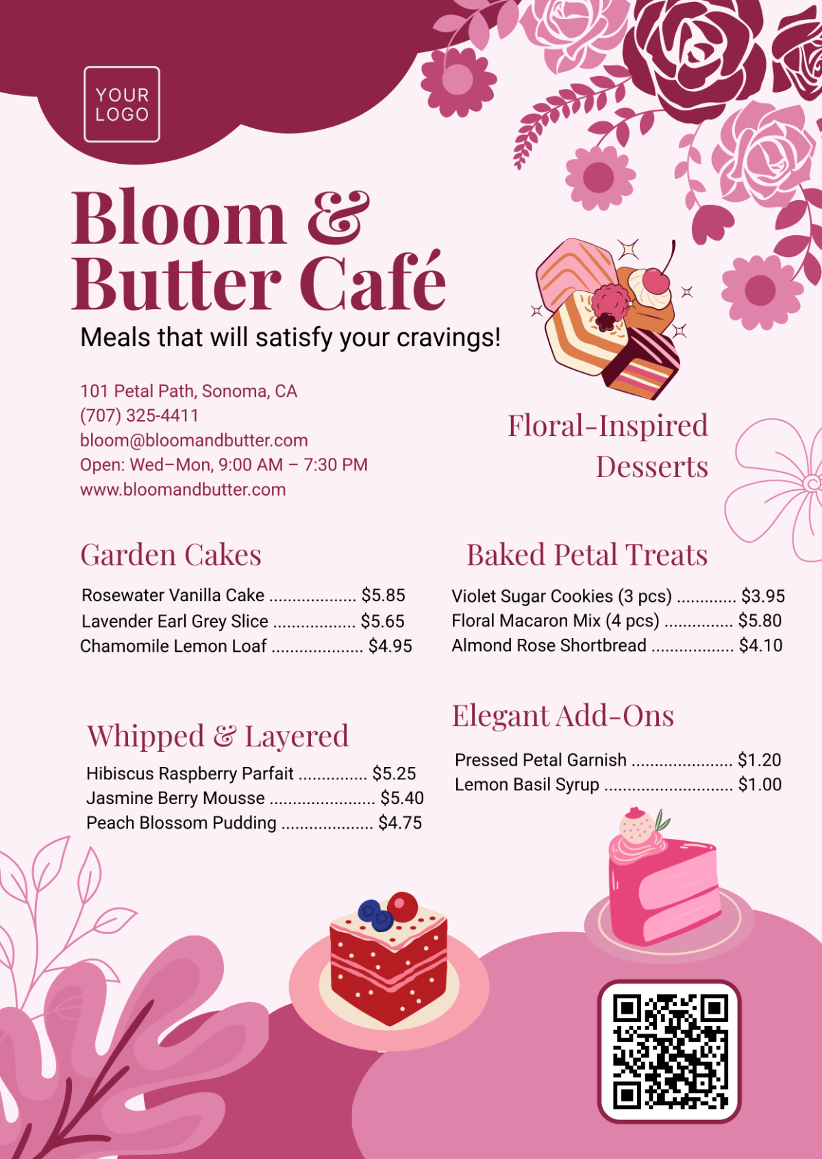 Free Floral Dessert Menu Template