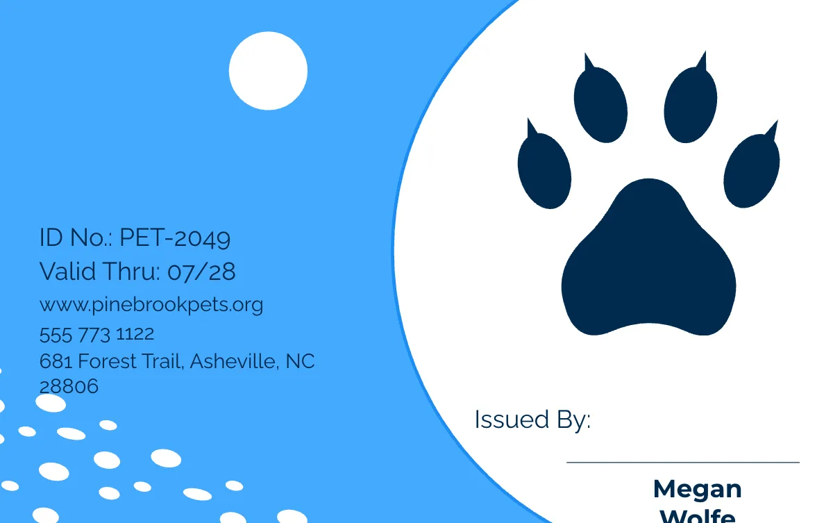 Free Blue Pet Dog ID Card Template to Edit Online