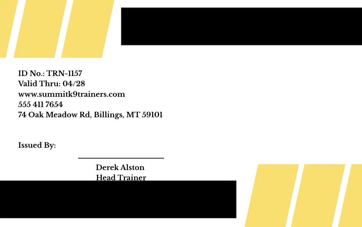 Free Modern Dog Training ID Card Template to Edit Online