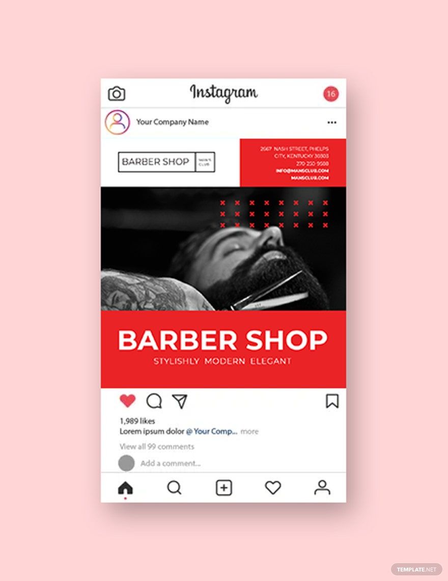 Barbershop Instagram Post Template in PSD