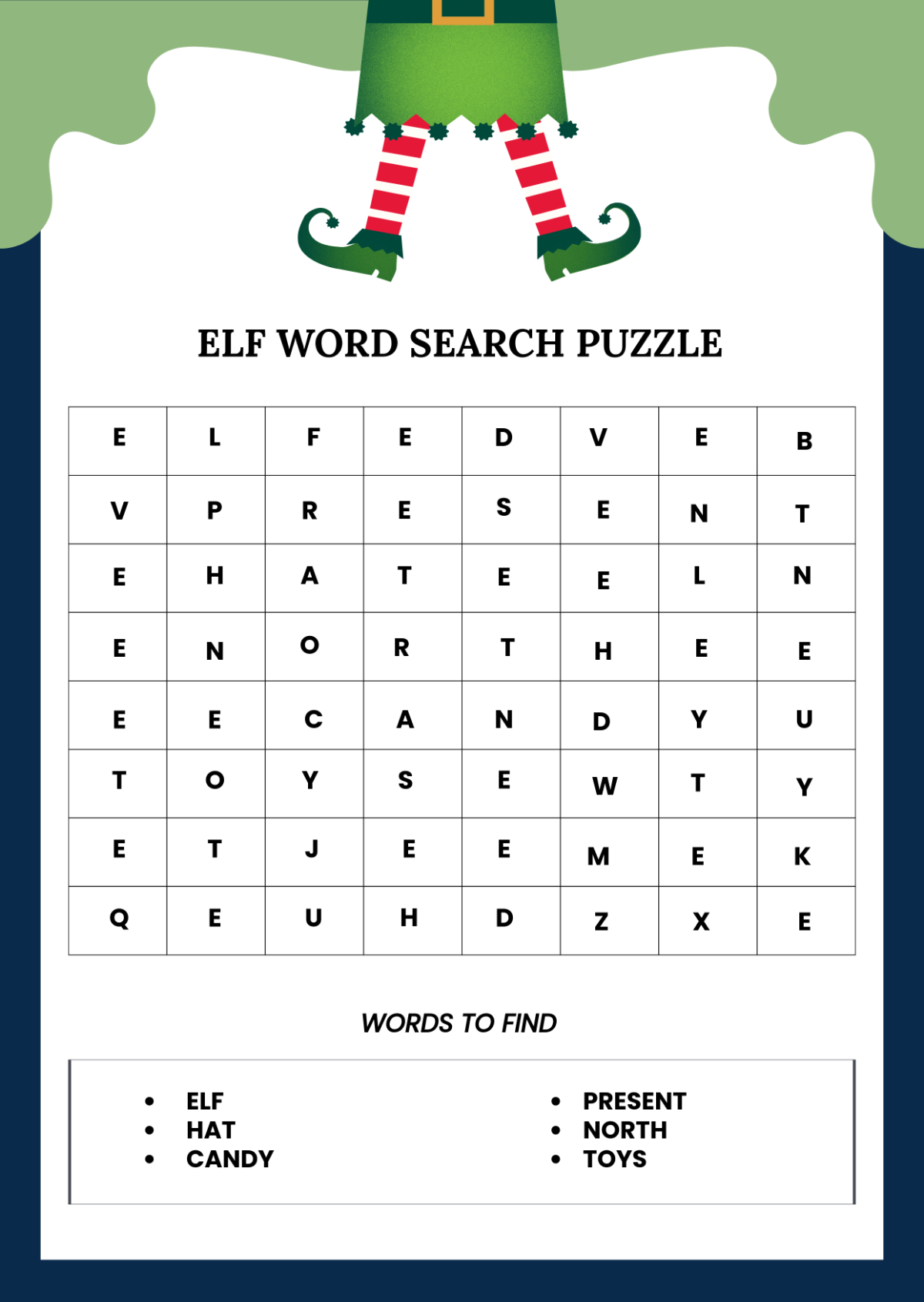 Free Elf Word Search Puzzle Template to Edit Online
