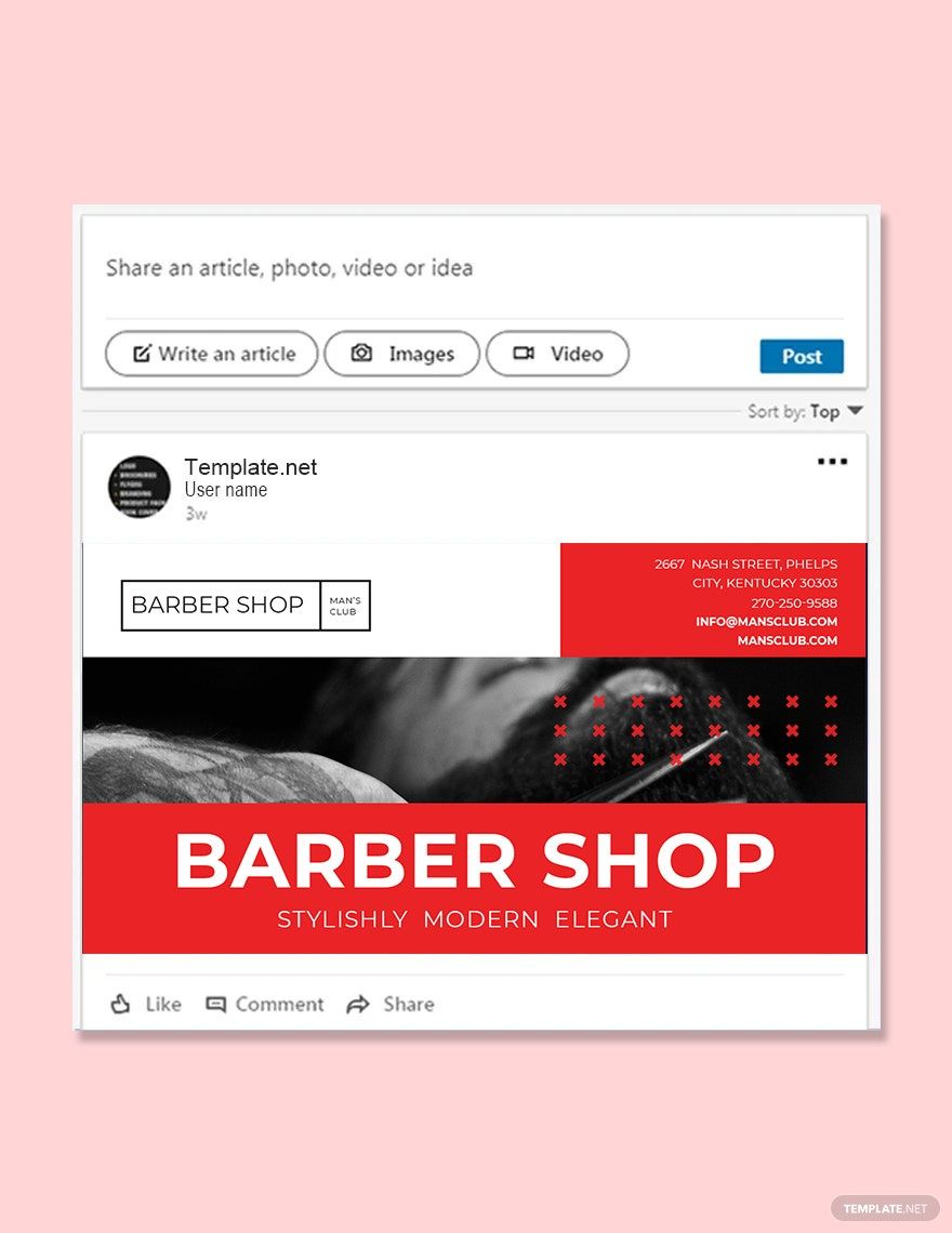 Barbershop Linkedin Post Template in PSD