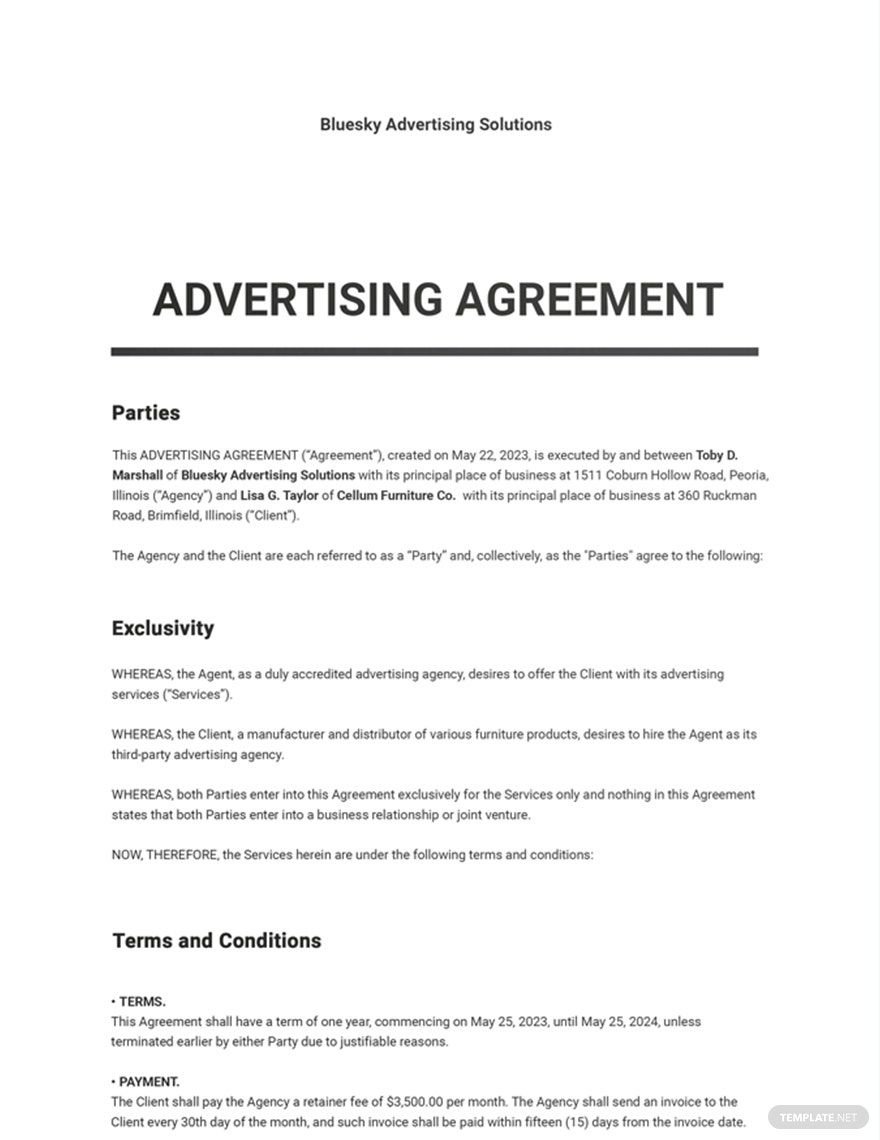 Basic Advertising Company Agreement Template Google Docs, Word, Apple