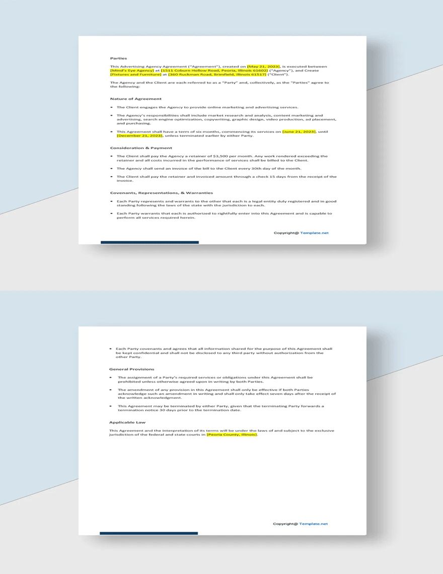 Basic Advertising Company Agreement Template
