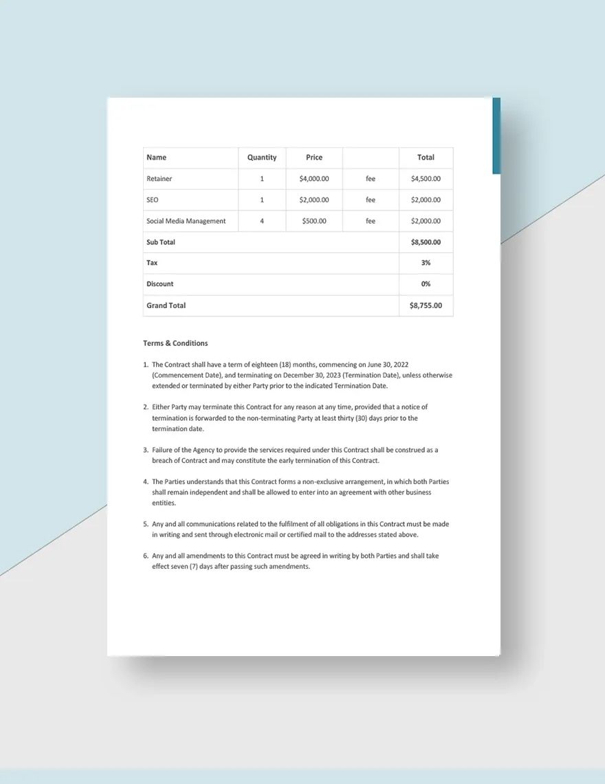 Ad Agency Retainer Contract Template