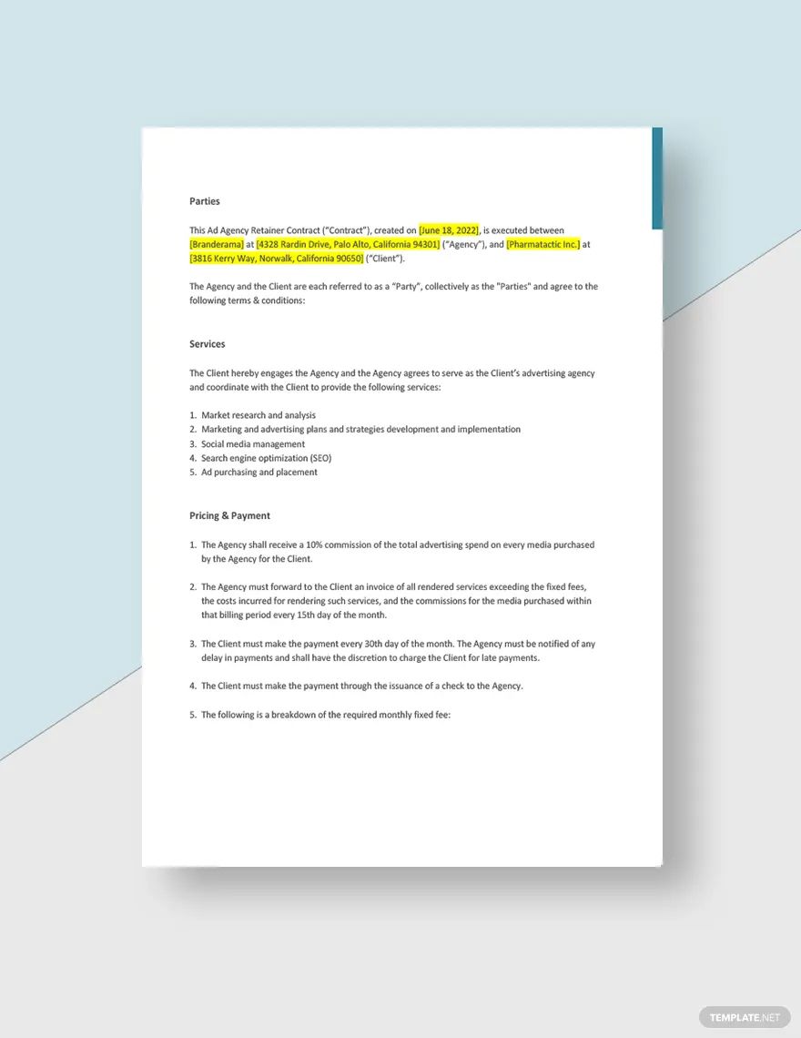 Ad Agency Retainer Contract Template