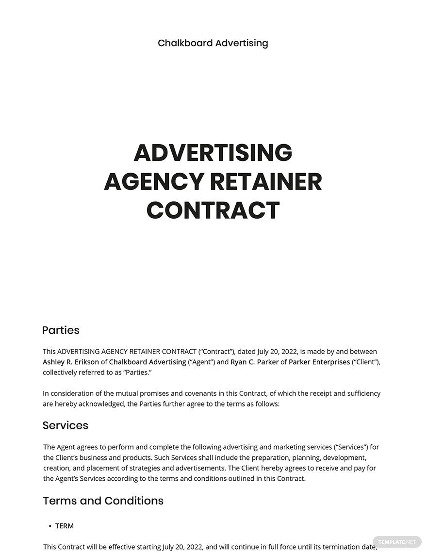 Free Ad Agency Retainer Contract Template