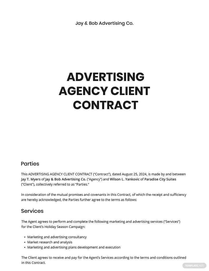 Advertising Agency Client Contract Template