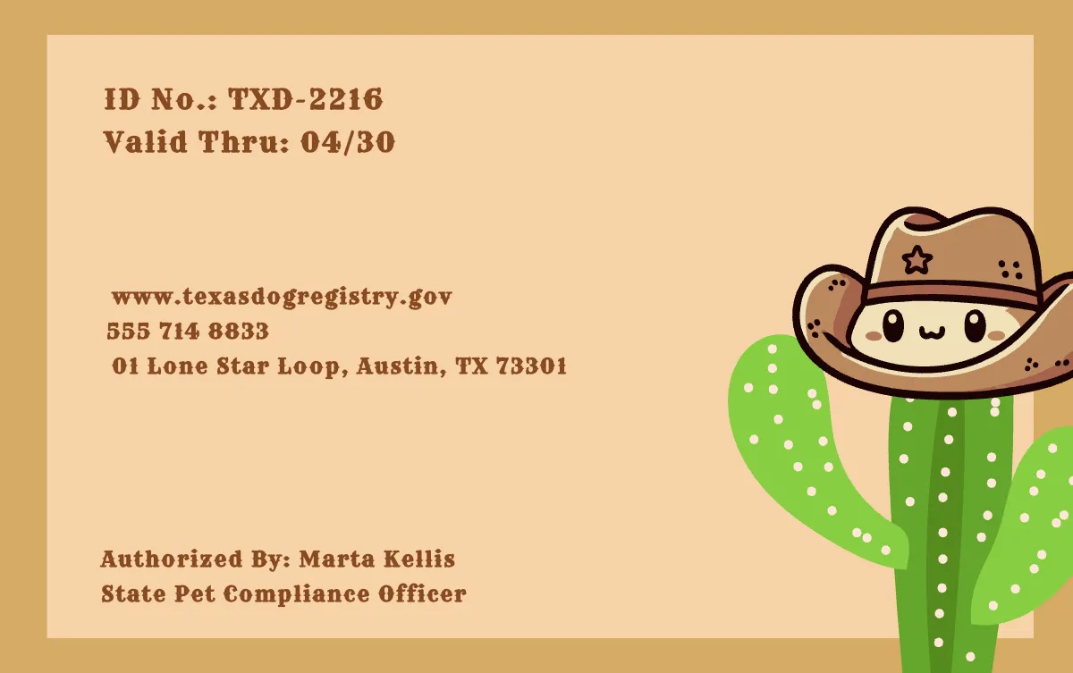 Free Texas Dog ID Card Template to Edit Online