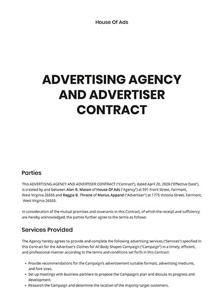 Free Advertising Agency Agreement Template