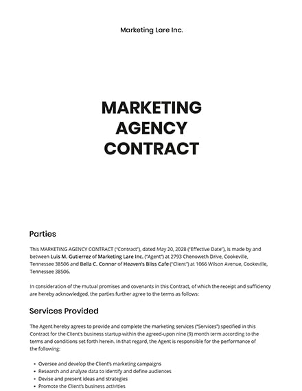 Marketing Campaign Contract Template Google Docs Word Apple Pages