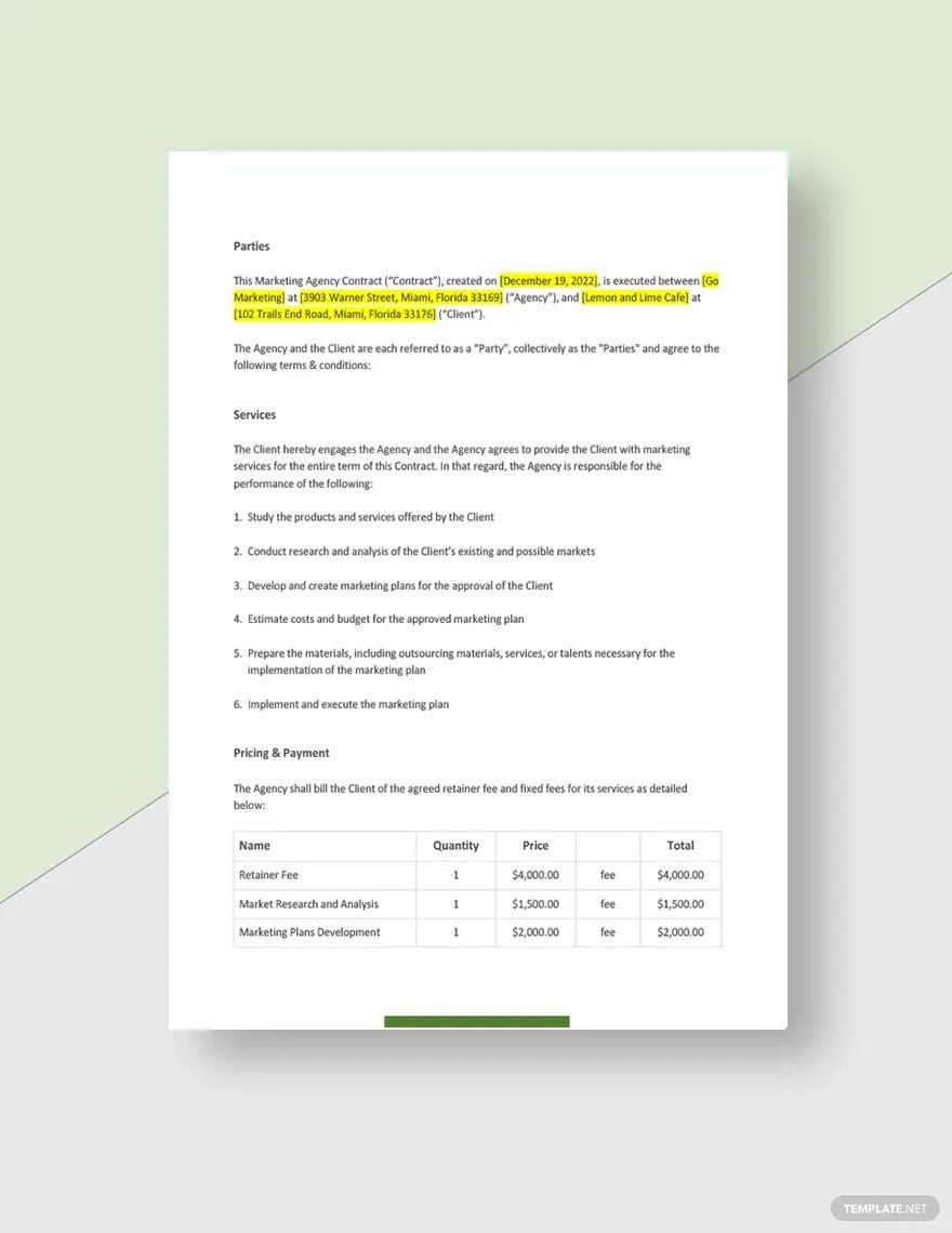 Marketing Agency Contract Template