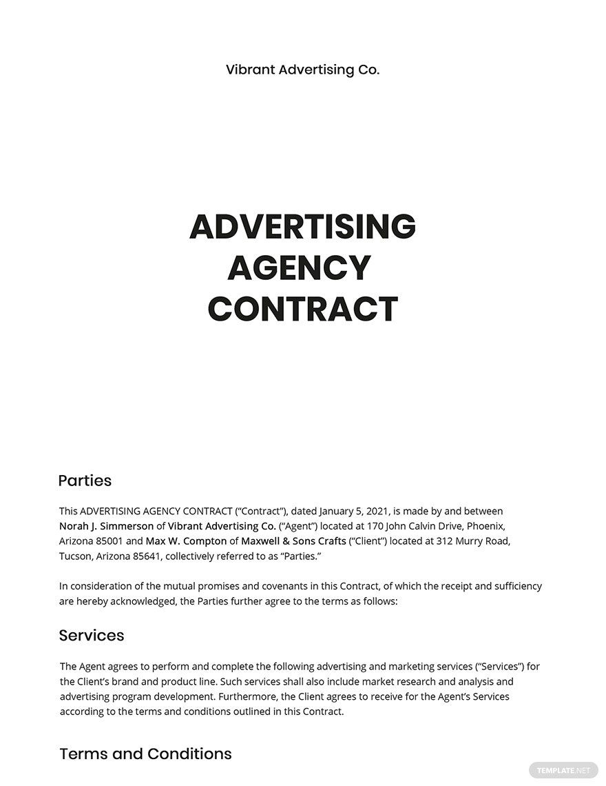 Free Creative Advertising Agency Contract Template