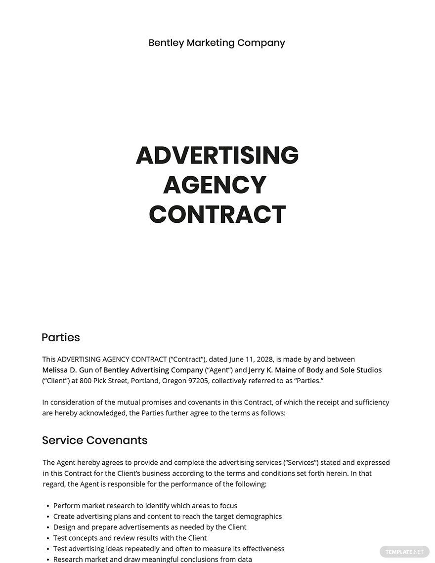Sample Advertising Agency Services Contract Template