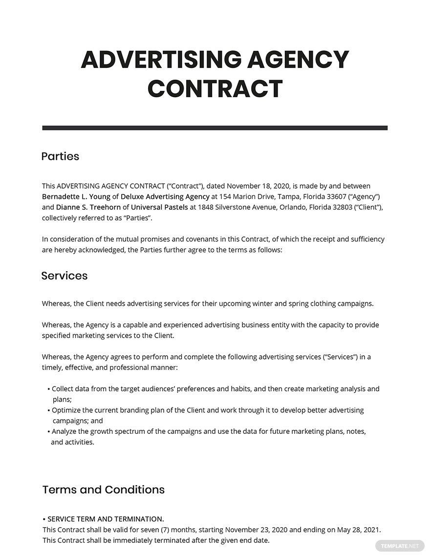 Marketing Agency Contract Template Google Docs, Word, Apple Pages