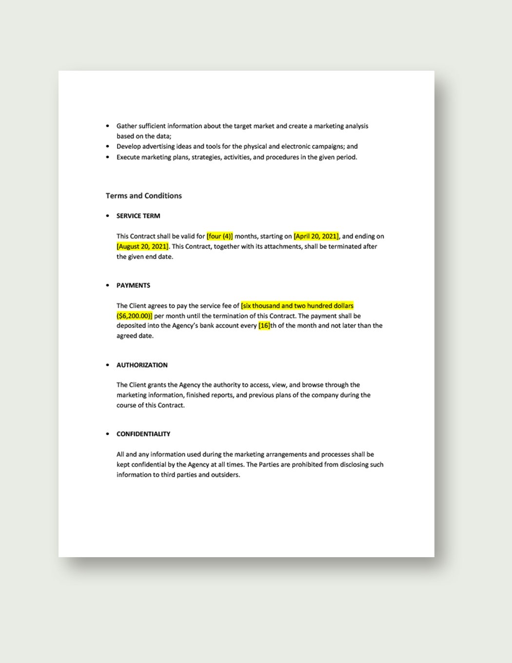 Business Contract for Advertising Agency Template