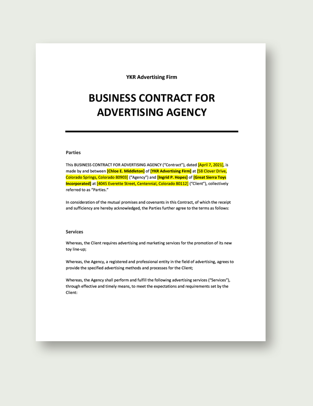 advertising agency contract