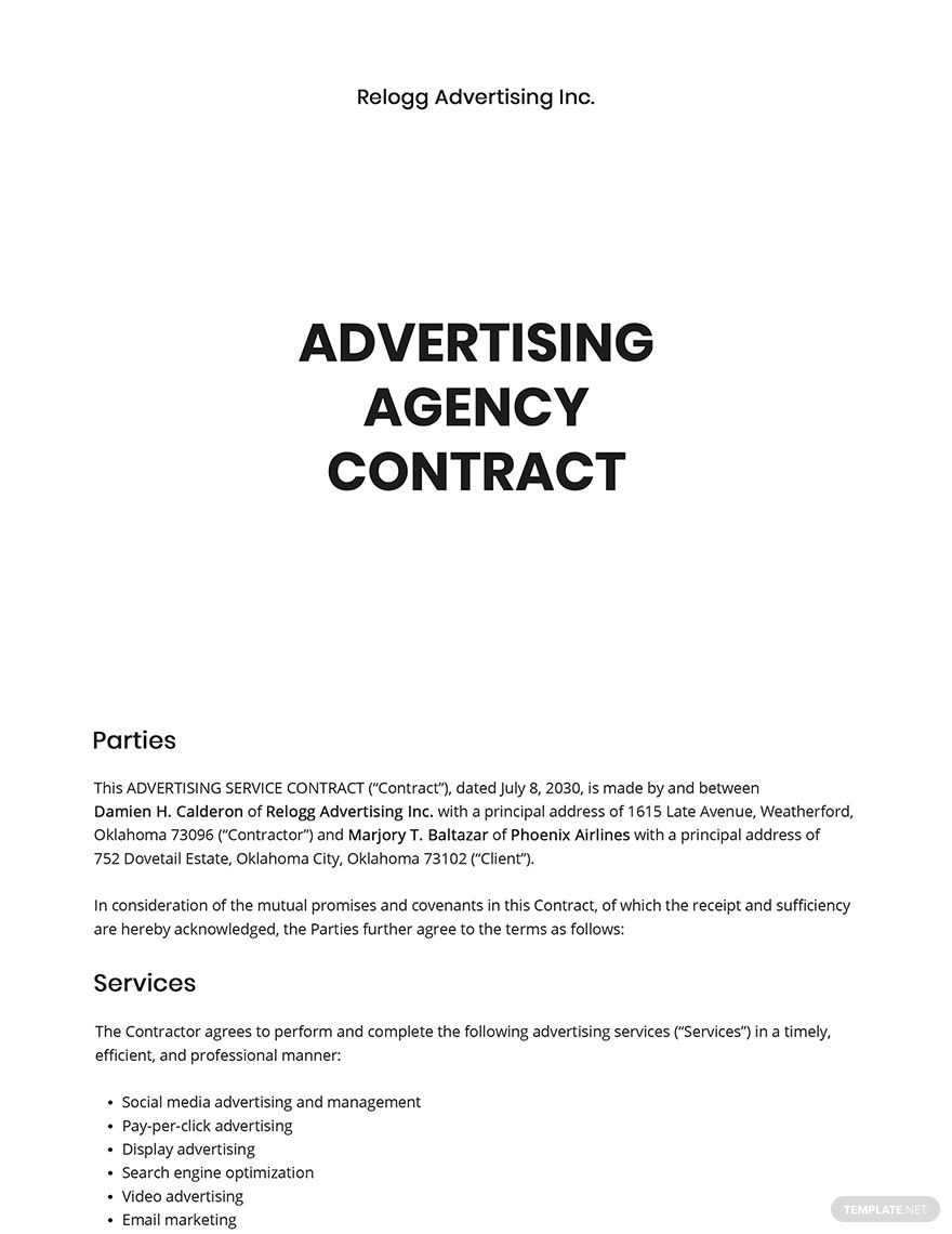 Free Simple Advertising Agency Contract Template