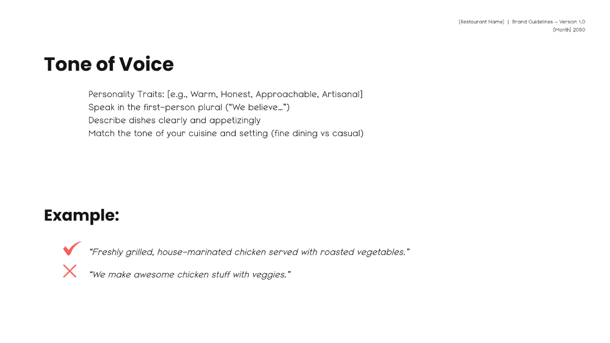 Free Blank Restaurant Brand Guidelines Template to Edit Online