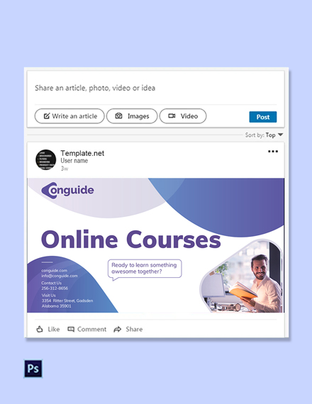 Download FREE Online Courses Linkedin Post Template - PSD