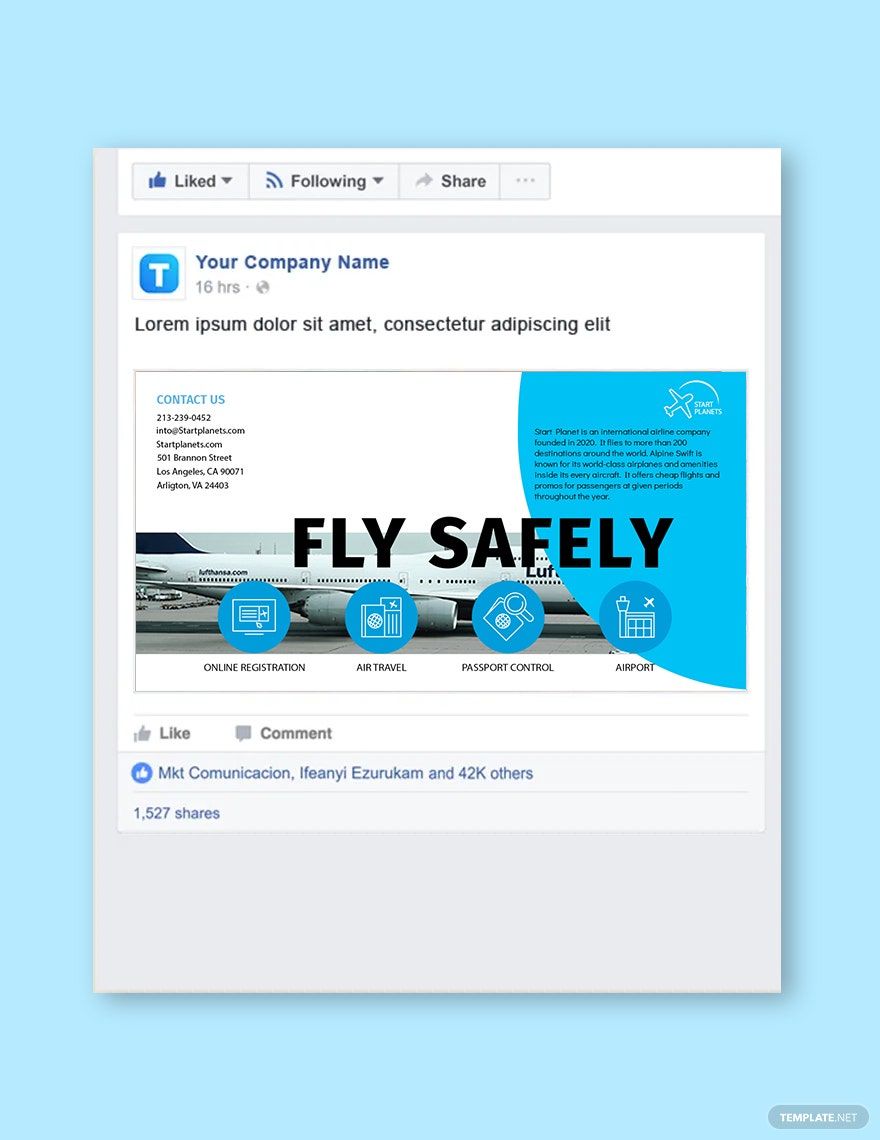 Airlines Aviation Services Facebook Post Template in PSD