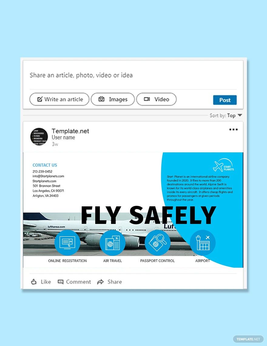 Free Airlines Aviation Services Linkedin Post Template