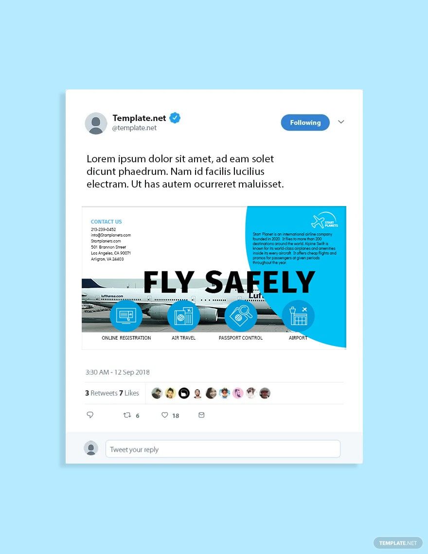 Airlines Aviation Services Twitter Post Template