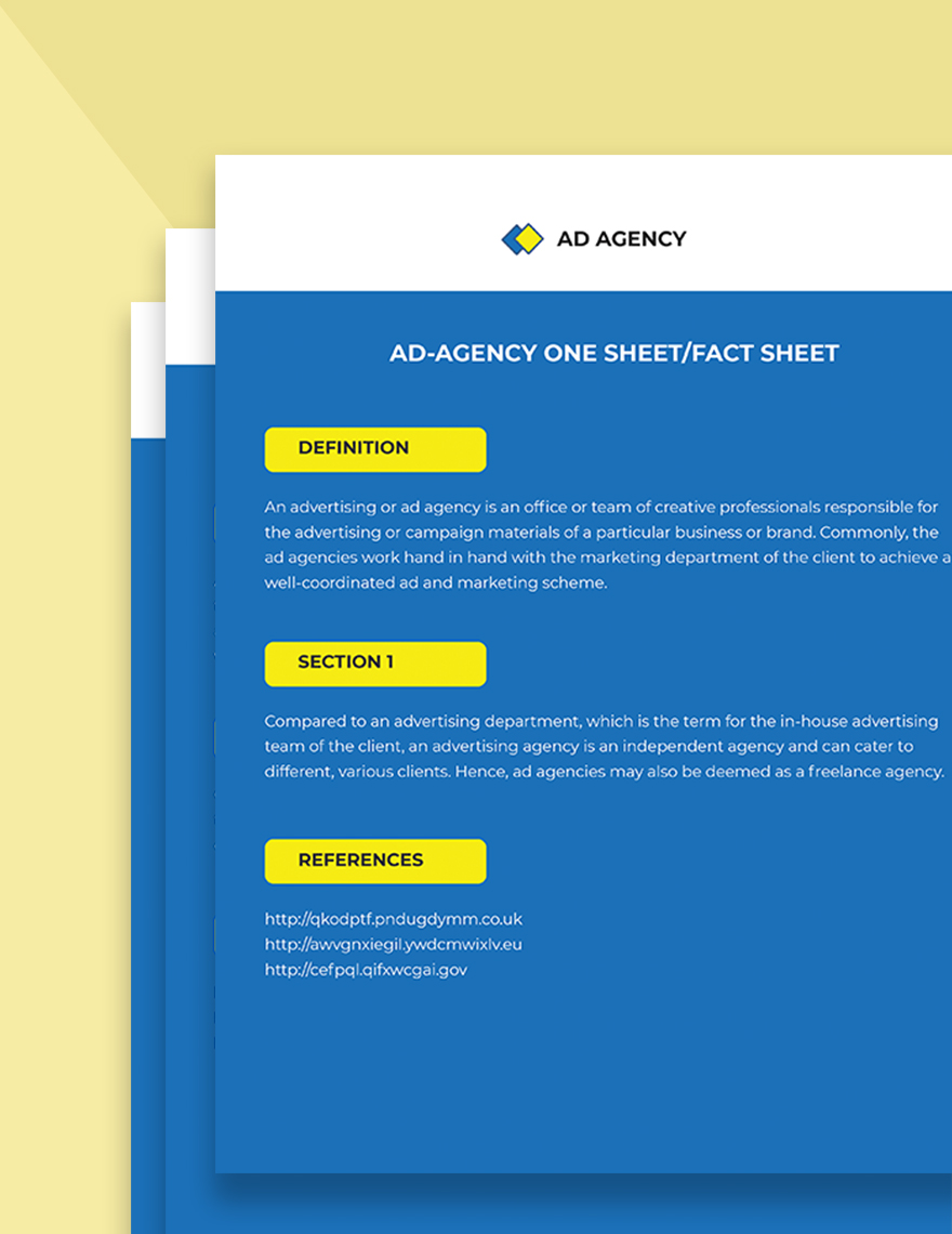 Ad agency one-sheet/fact-sheet Template