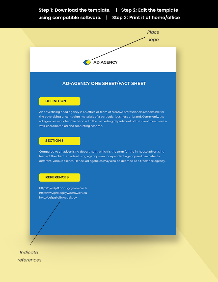 Ad agency one-sheet/fact-sheet Template