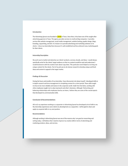 Advertising Agency Internship Report Template - Word | Google Docs