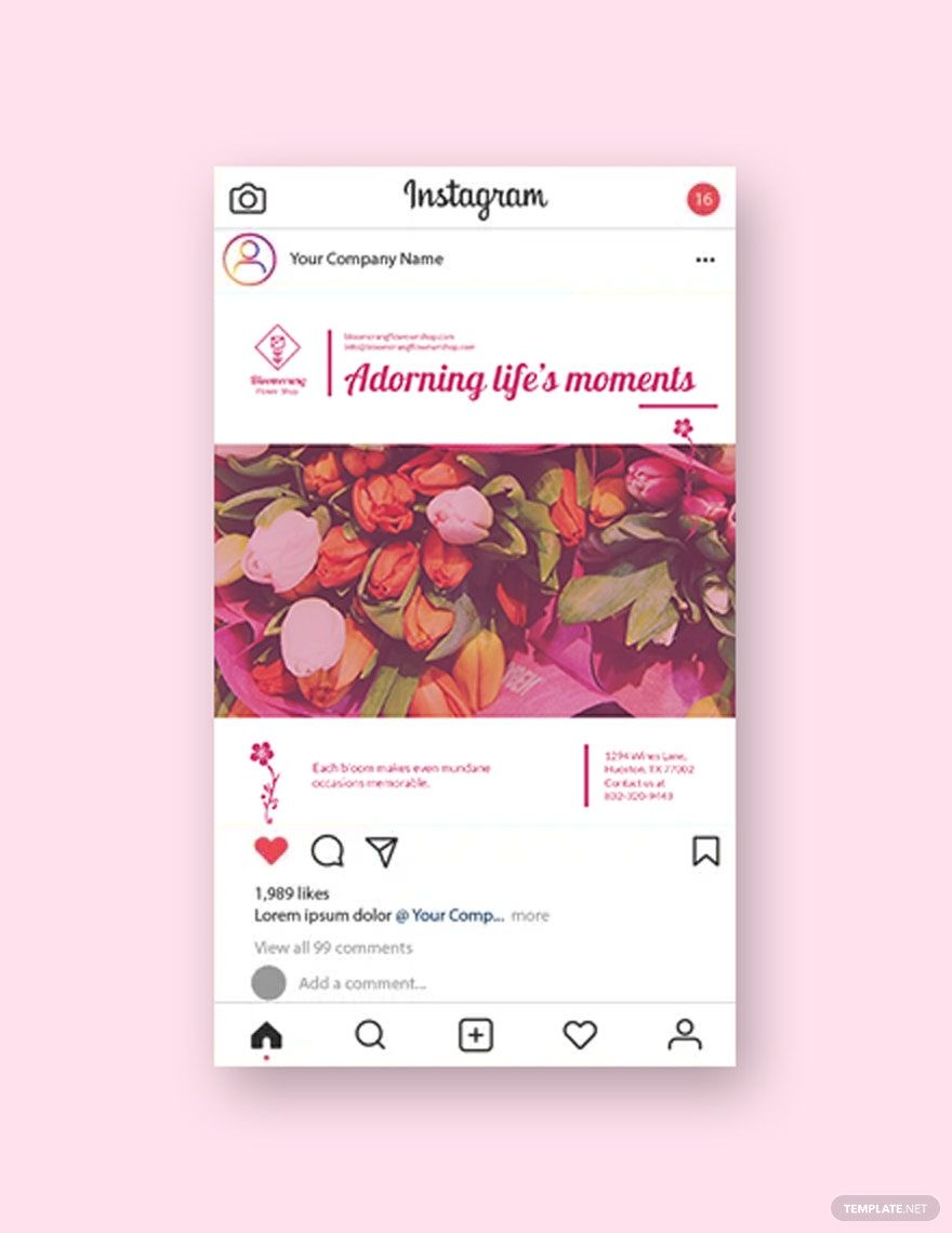 Flower Shop Instagram Post Template in PSD