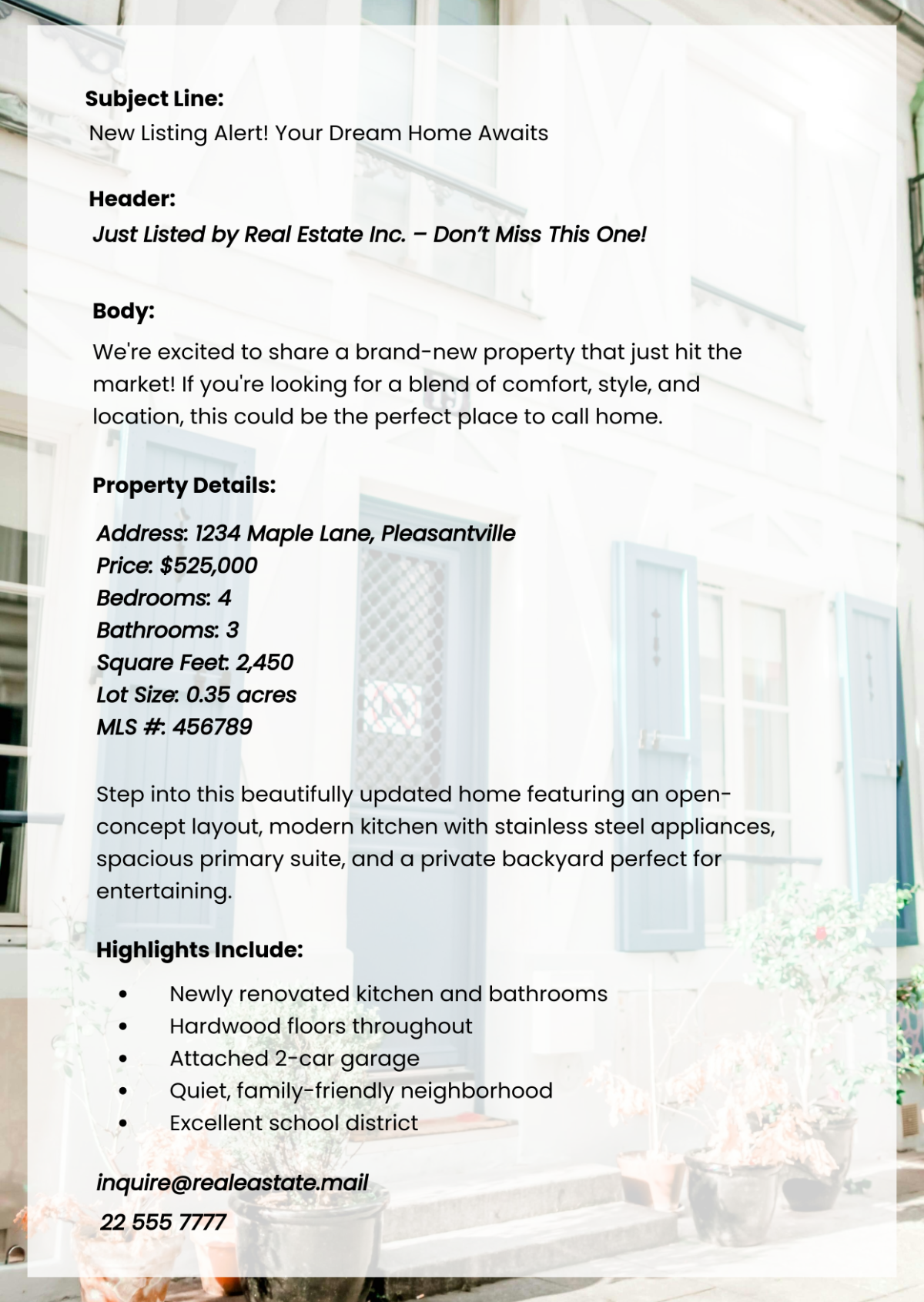 Free Real Estate Listing Email Template to Edit Online