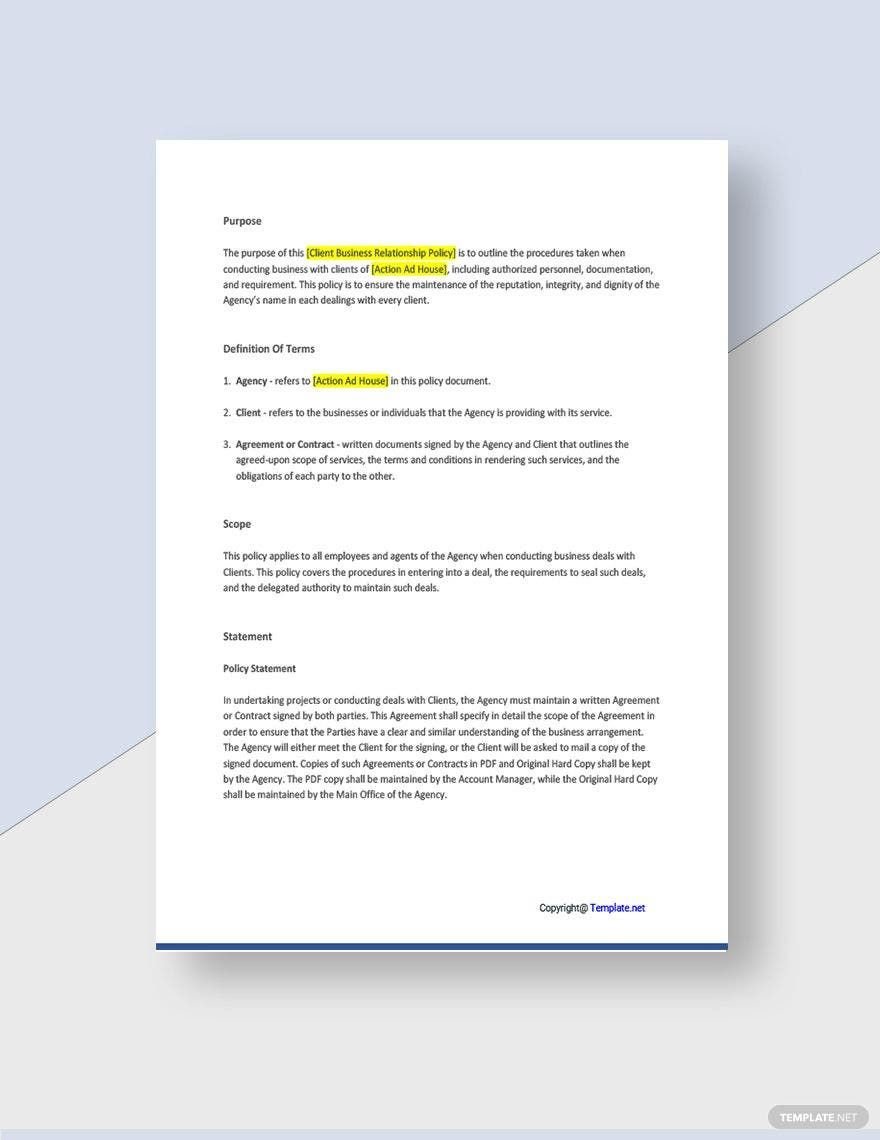 Free Basic Advertising Business Agency Policy Template