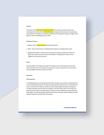 FREE Basic Advertising Agency Policy Template- Word | Google Docs