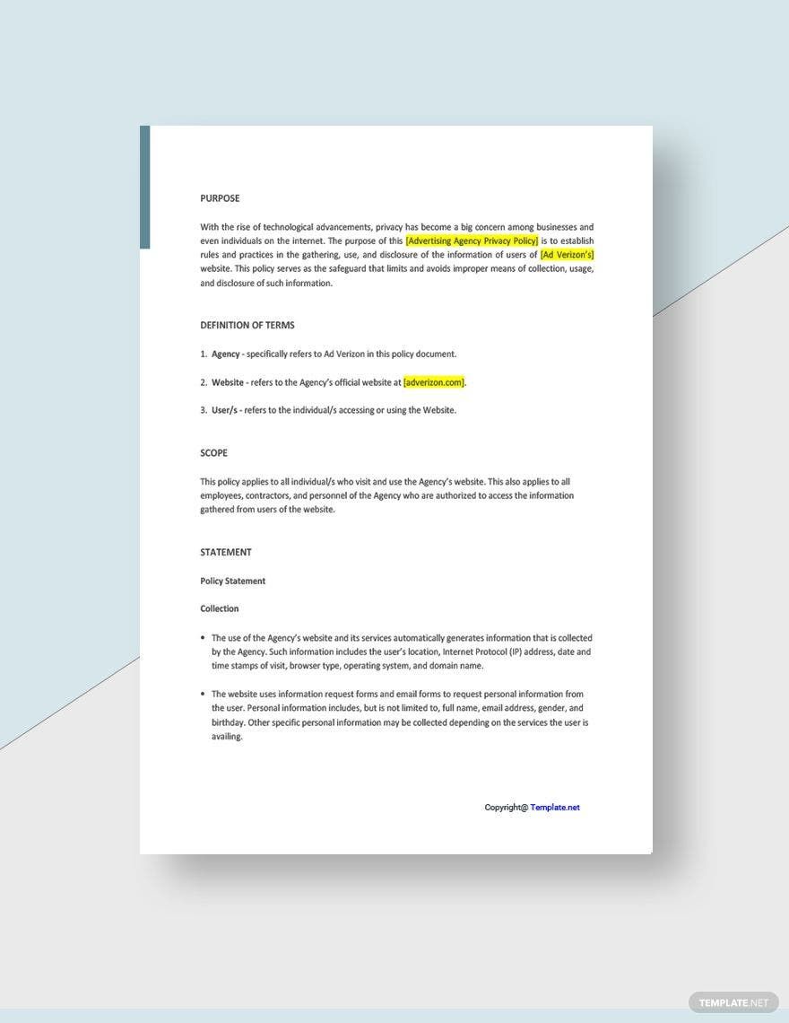 Simple Advertising Agency Policy Template