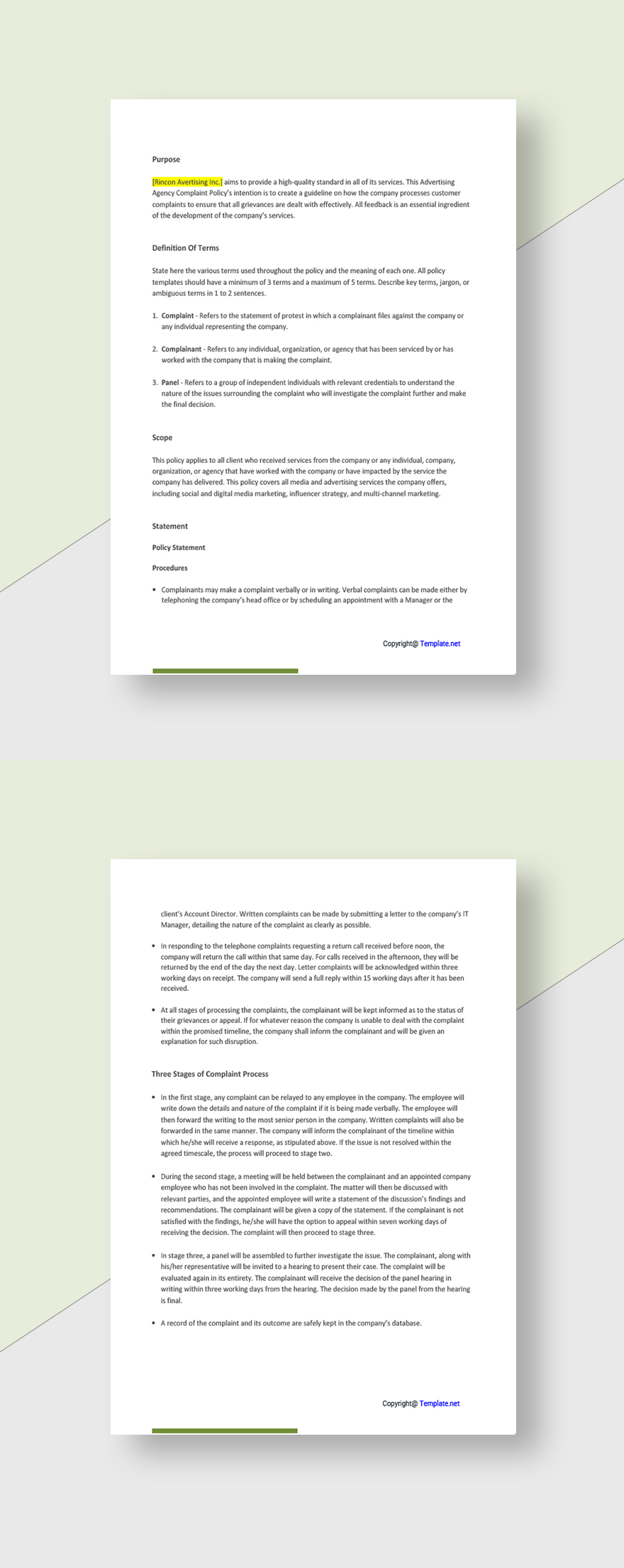 Basic Advertising Agency Policy Template
