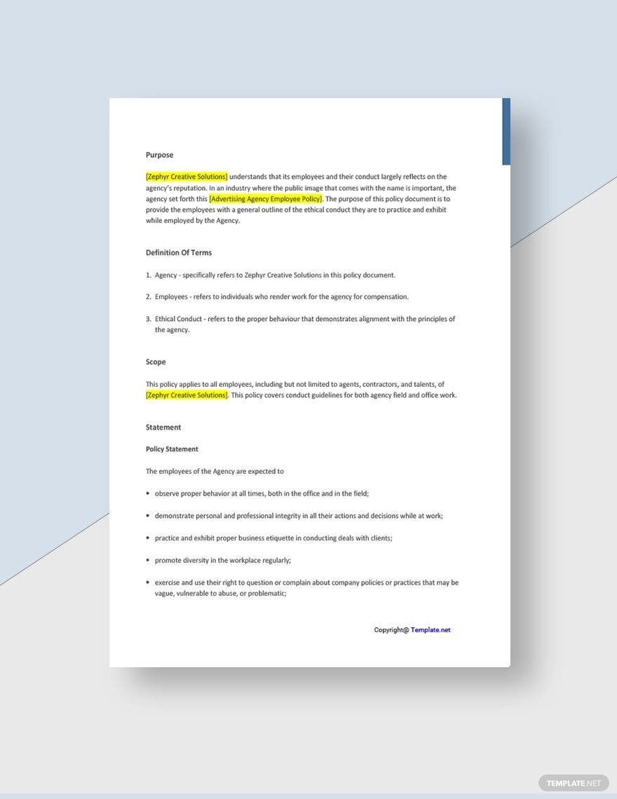 Advertising Agency Employee Policy Template