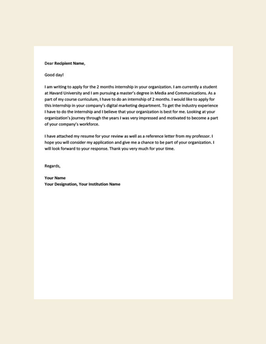 Application Letter Template For Student
