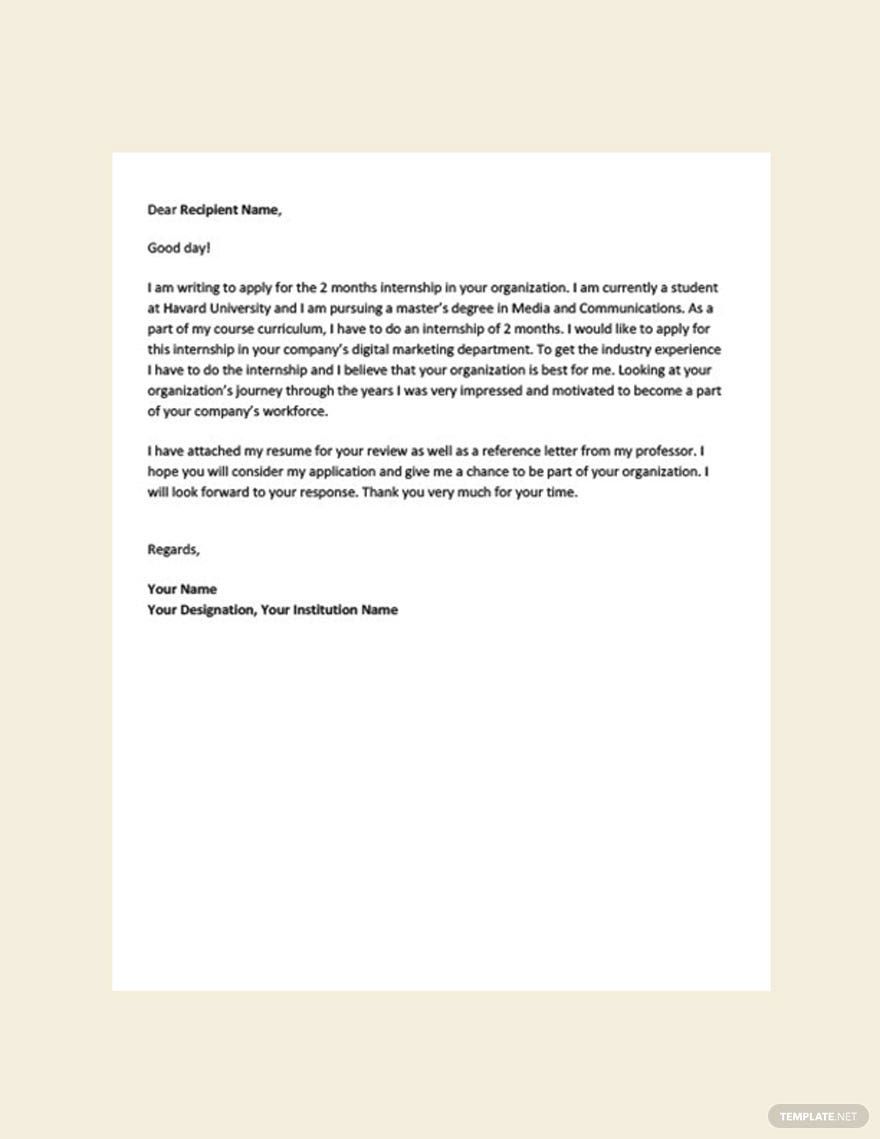 Application Letter Template For Student