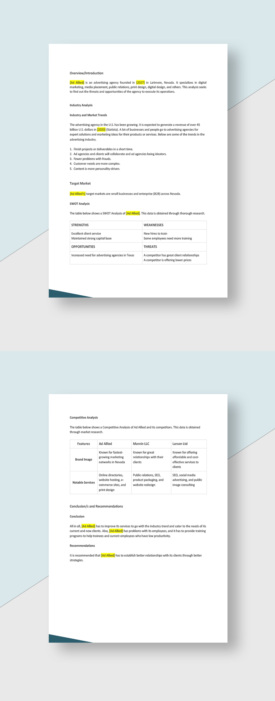 Advertising Agency Industry Analysis Template