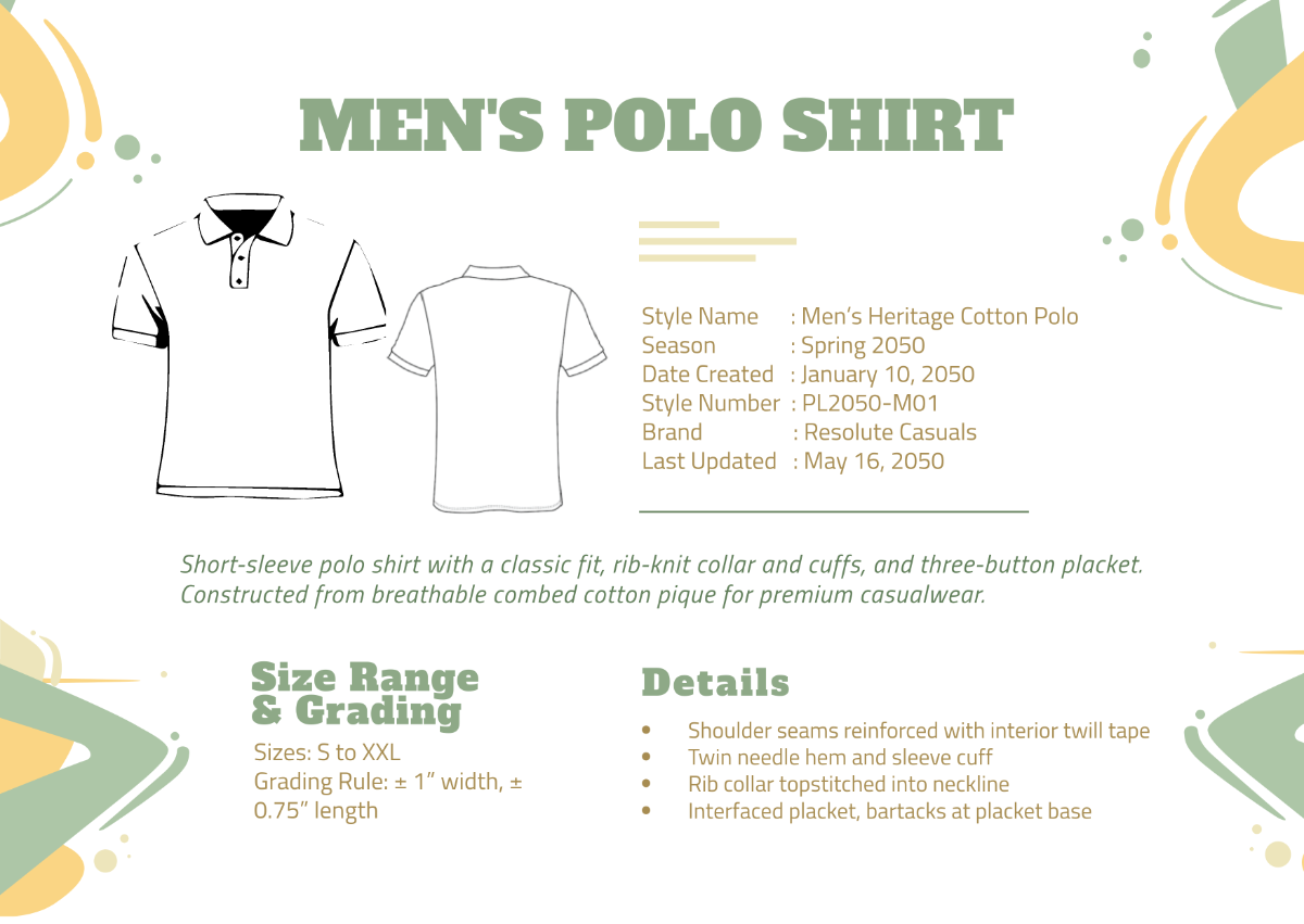 Free Polo Shirt Tech Pack Template