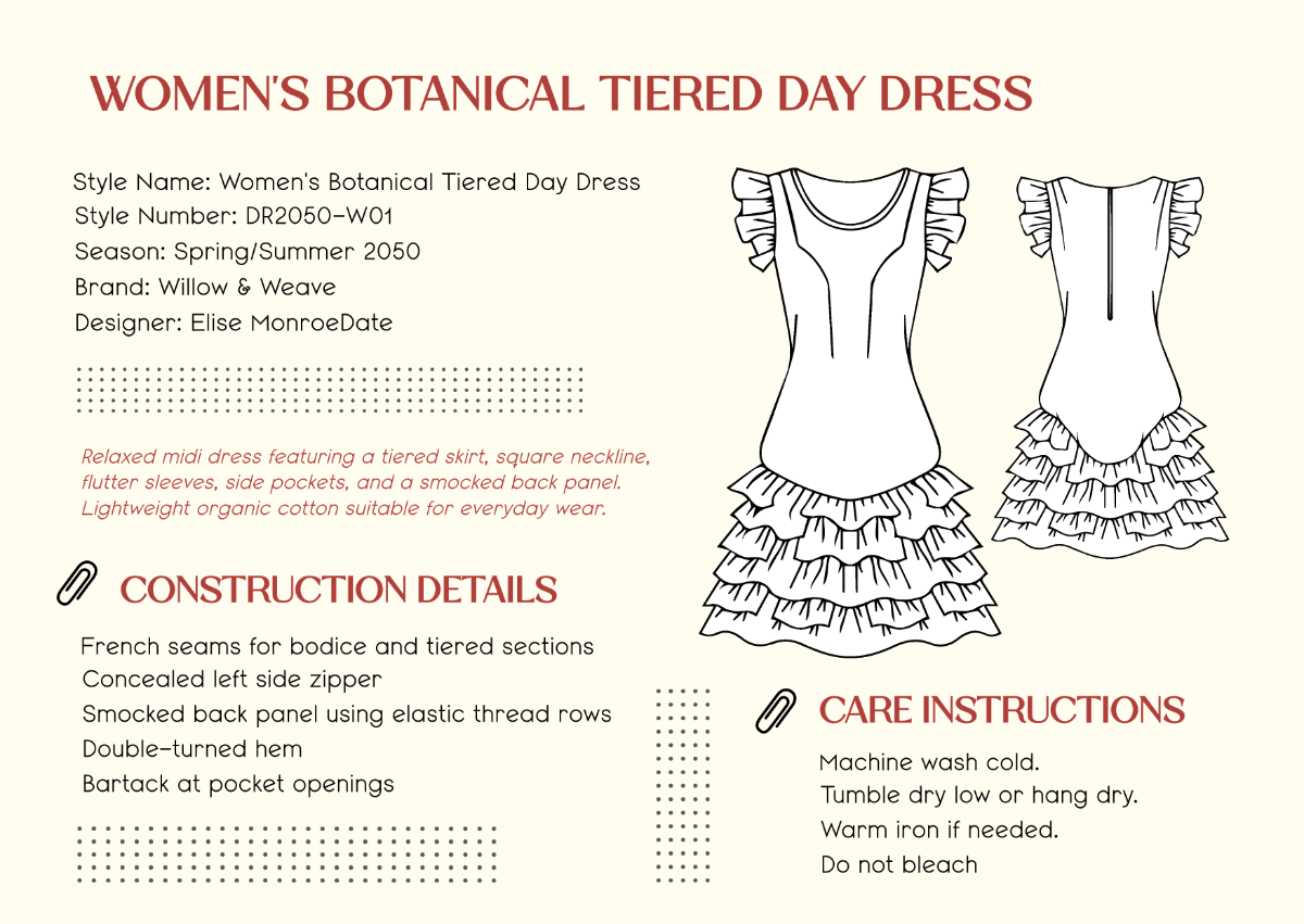 Free Aesthetic Dress Tech Pack Template