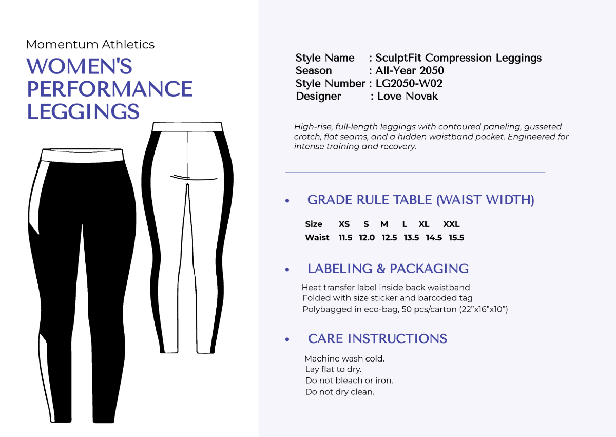 Free Leggings Tech Pack Template